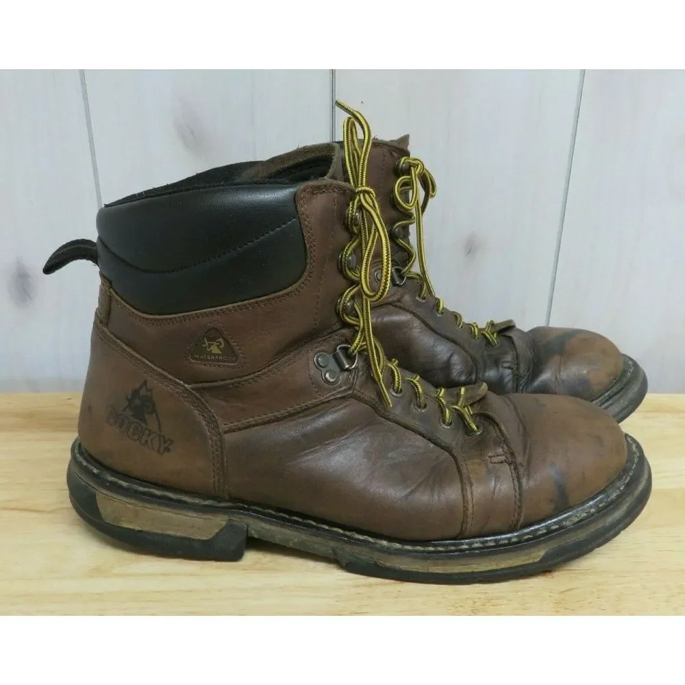 Mens‎ Rocky Ironclad Waterproof Boots 5703 Size 14 W Brown Leather Workwear